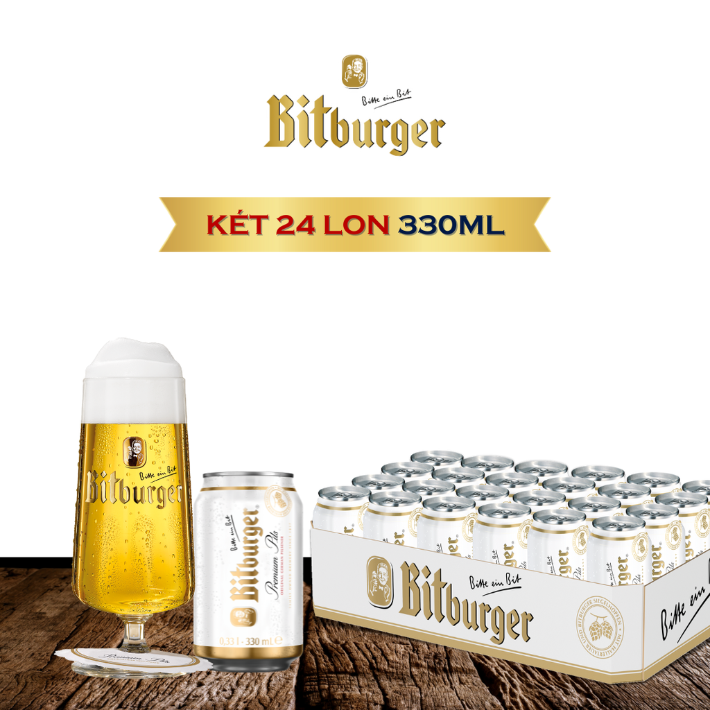 Thùng 24 lon 330ml Bitburger Premium Pils - bia Đức nhập khẩu chính hãng