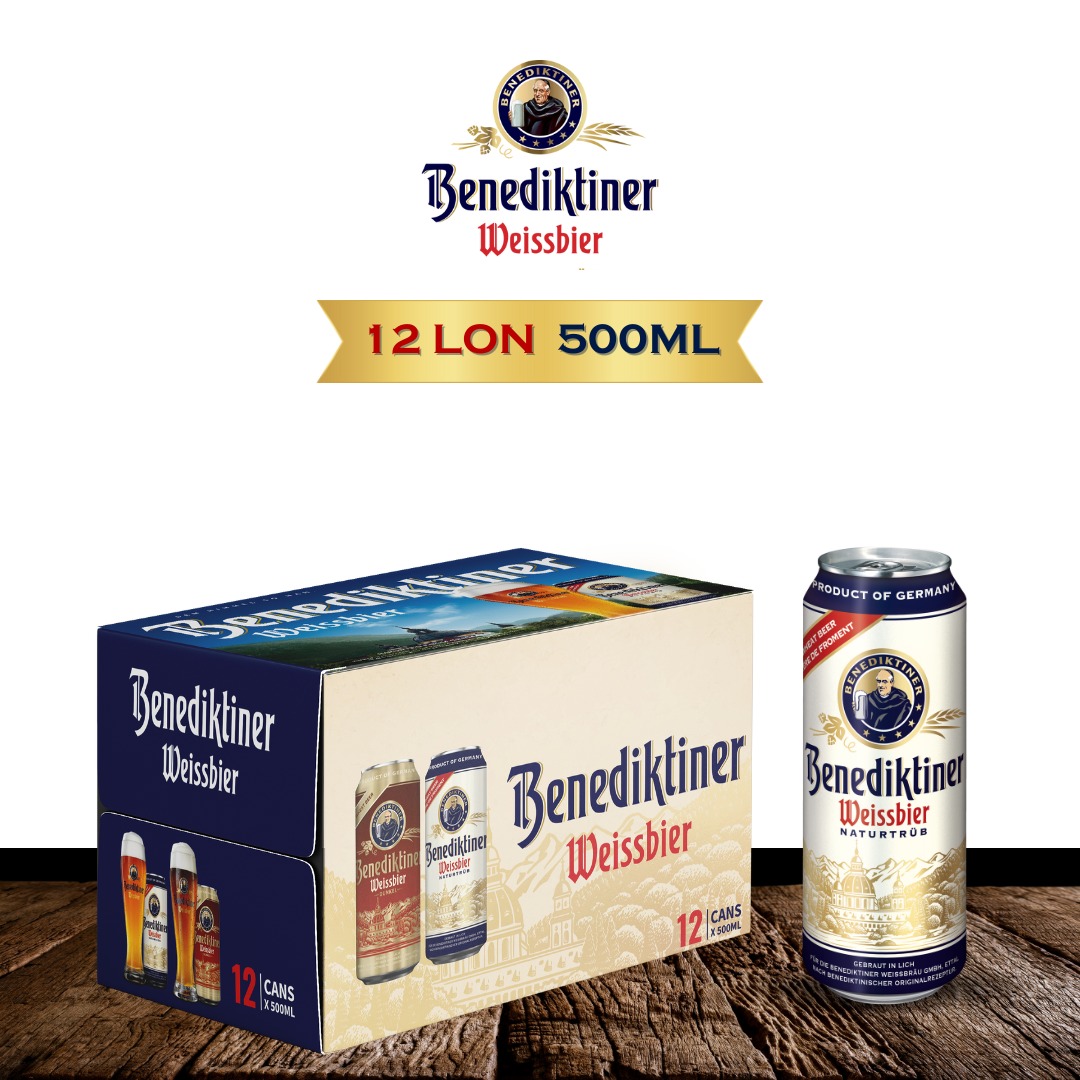Thùng 12 lon 500ml Benediktiner Weissbier Naturtrüb